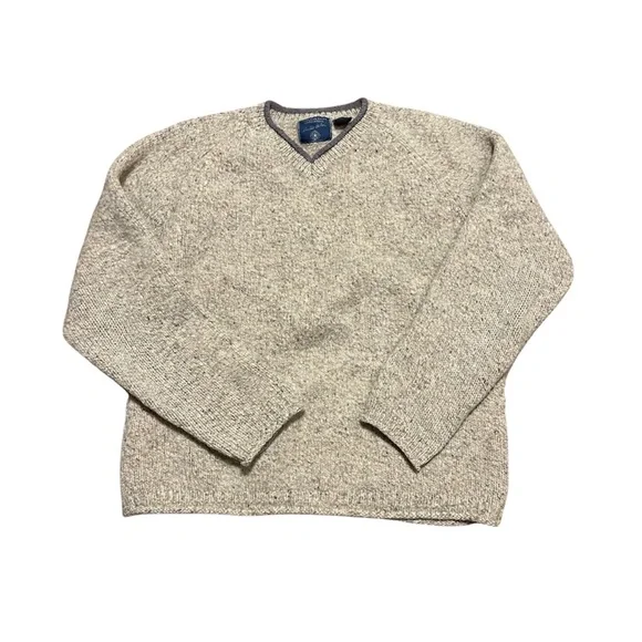 American Eagle Outfitters Women's V-Neck Heathered Cream Sweater - Picture 1 of 4